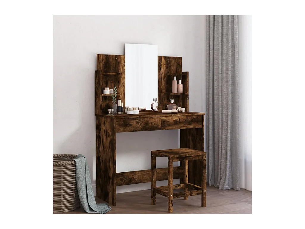 Tocador con espejo de roble ahumado 96x39x142 cm