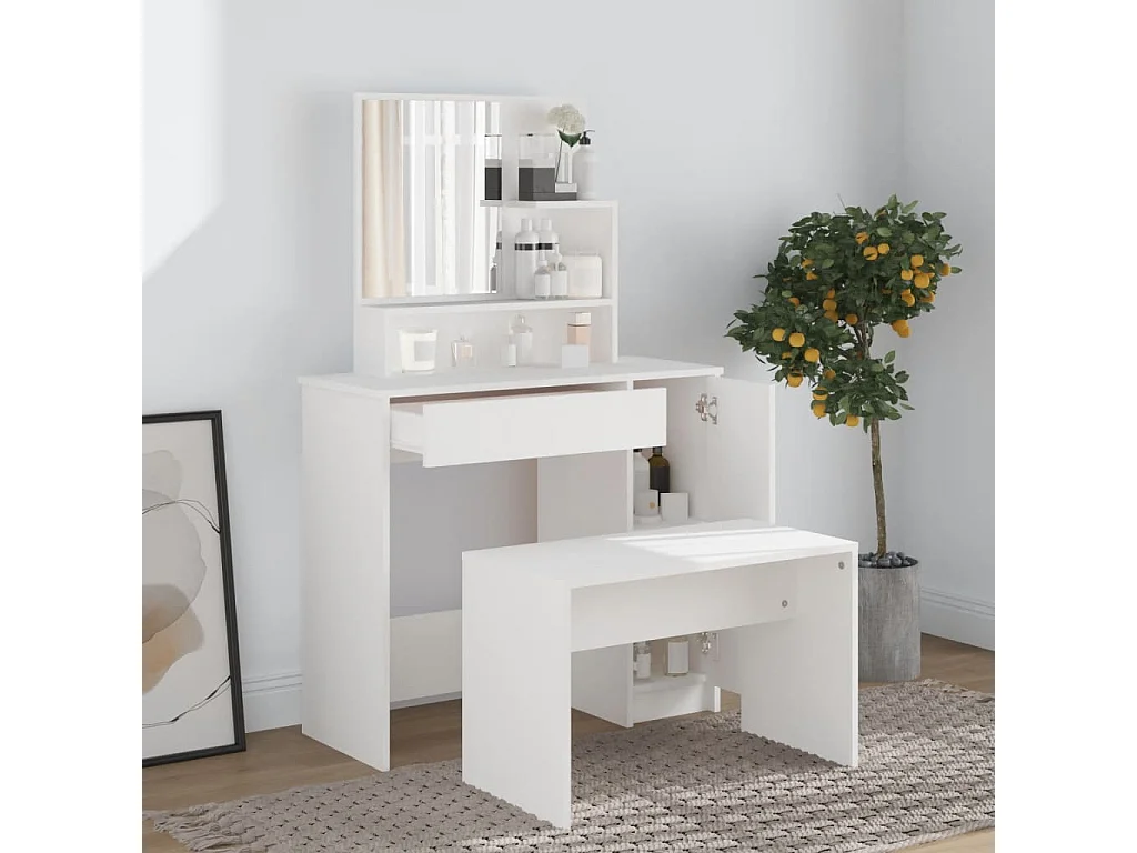 Tocador con espejo blanco 86,5x35x136 cm