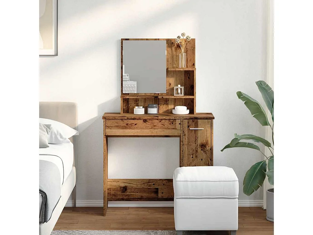 Coiffeuse avec miroir vieux bois 86,5x35x136 cm