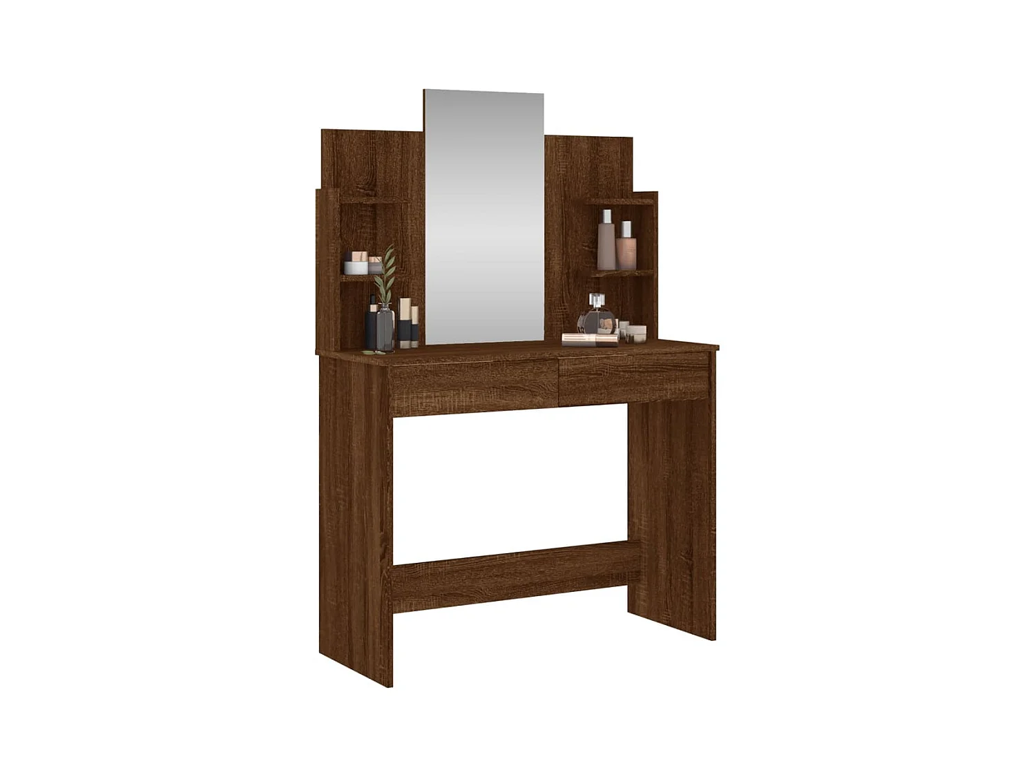 Tocador con espejo, roble marrón, 96x39x142 cm