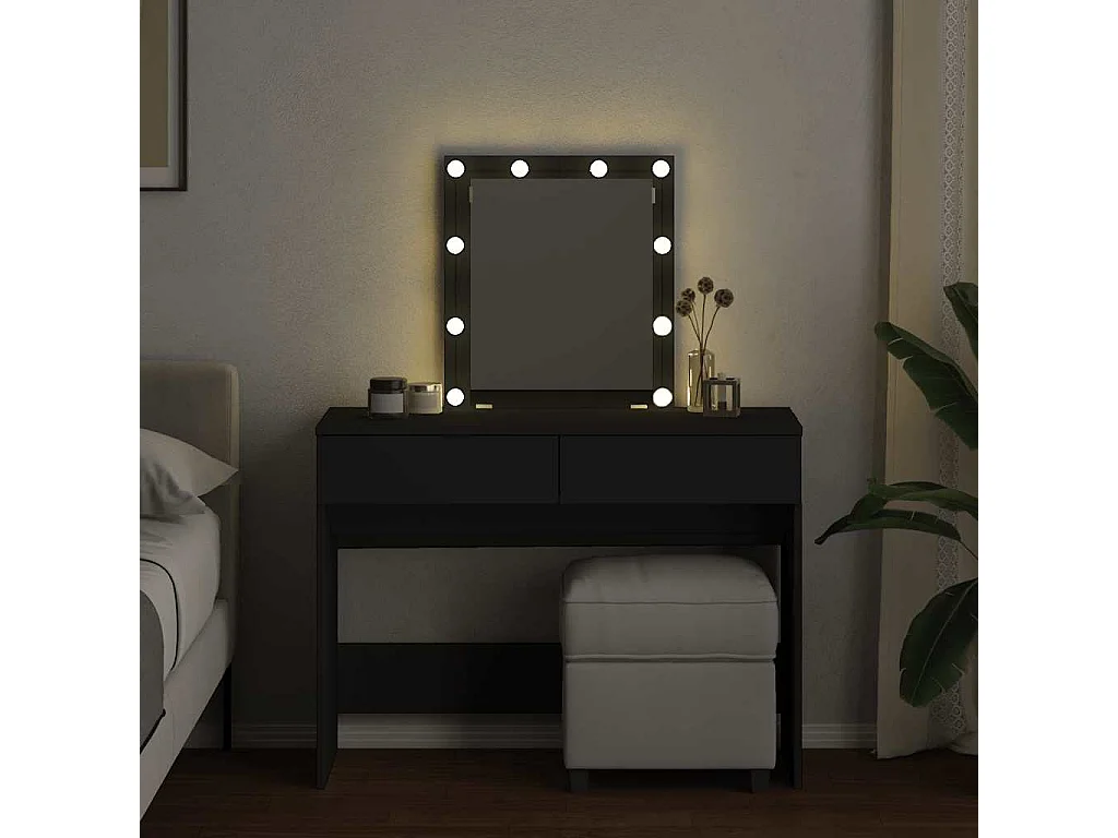 Coiffeuse avec LED noir 100x40x130 cm