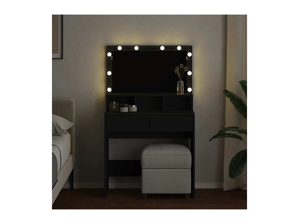 Tocador con LED negro 80x41x134,5 cm