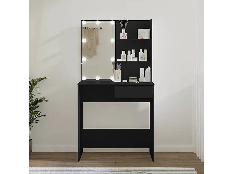 Tocador con LED negro 74,5x40x141 cm