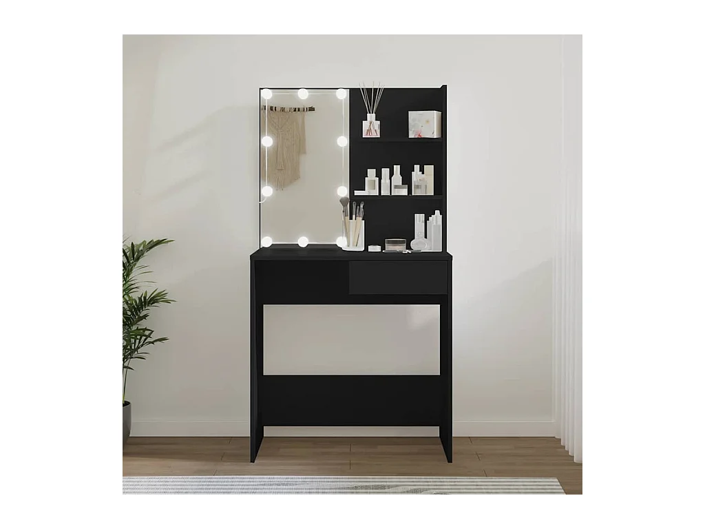 Coiffeuse avec LED noir 74,5x40x141 cm