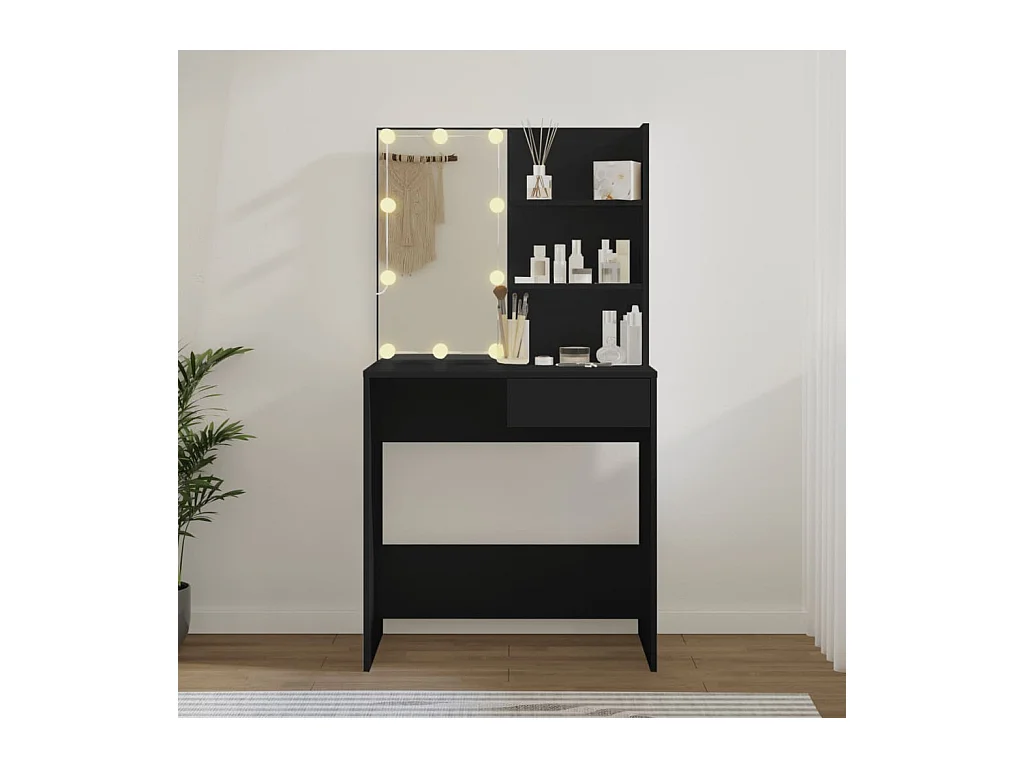 Coiffeuse avec LED noir 74,5x40x141 cm