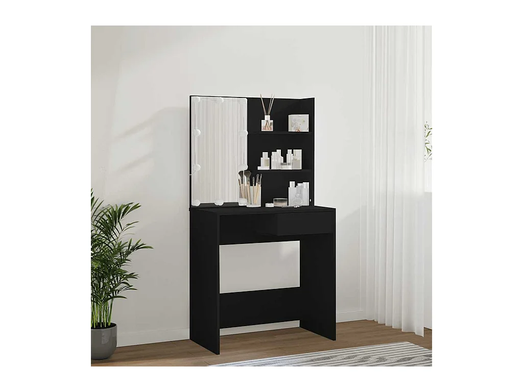 Coiffeuse avec LED noir 74,5x40x141 cm