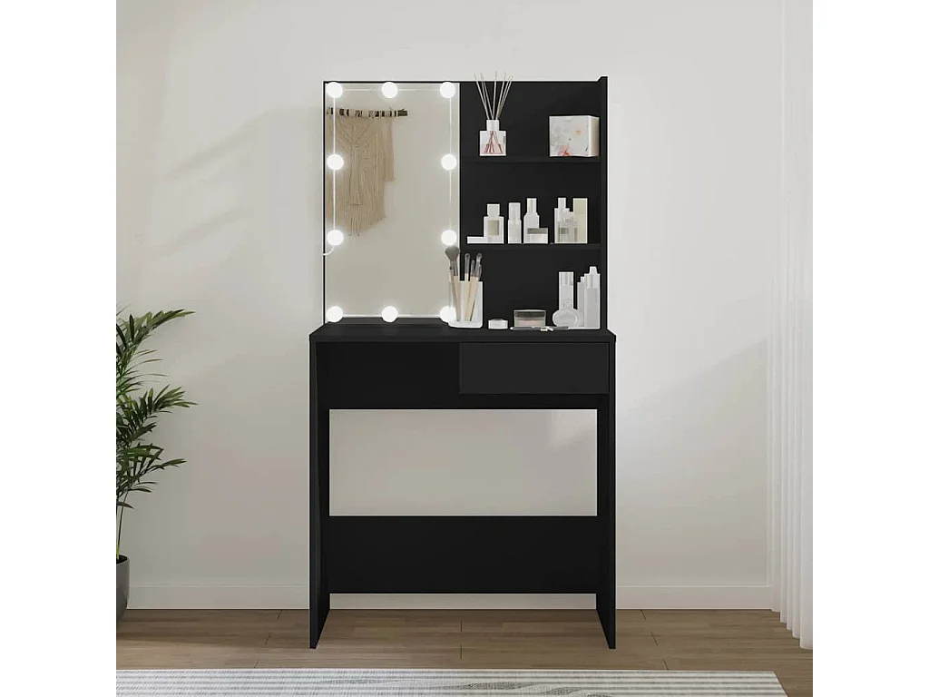 Coiffeuse avec LED noir 74,5x40x141 cm