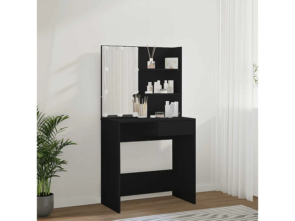 Coiffeuse avec LED noir 74,5x40x141 cm