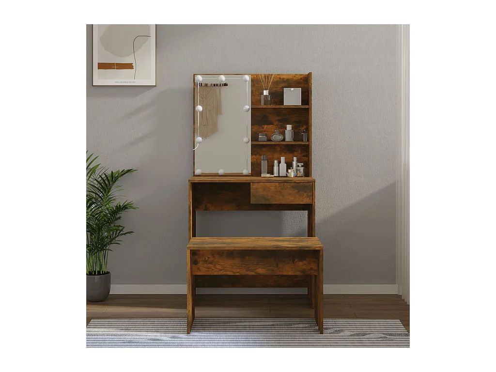 Conjunto de tocador con LED Madera de ingeniería de roble ahumado