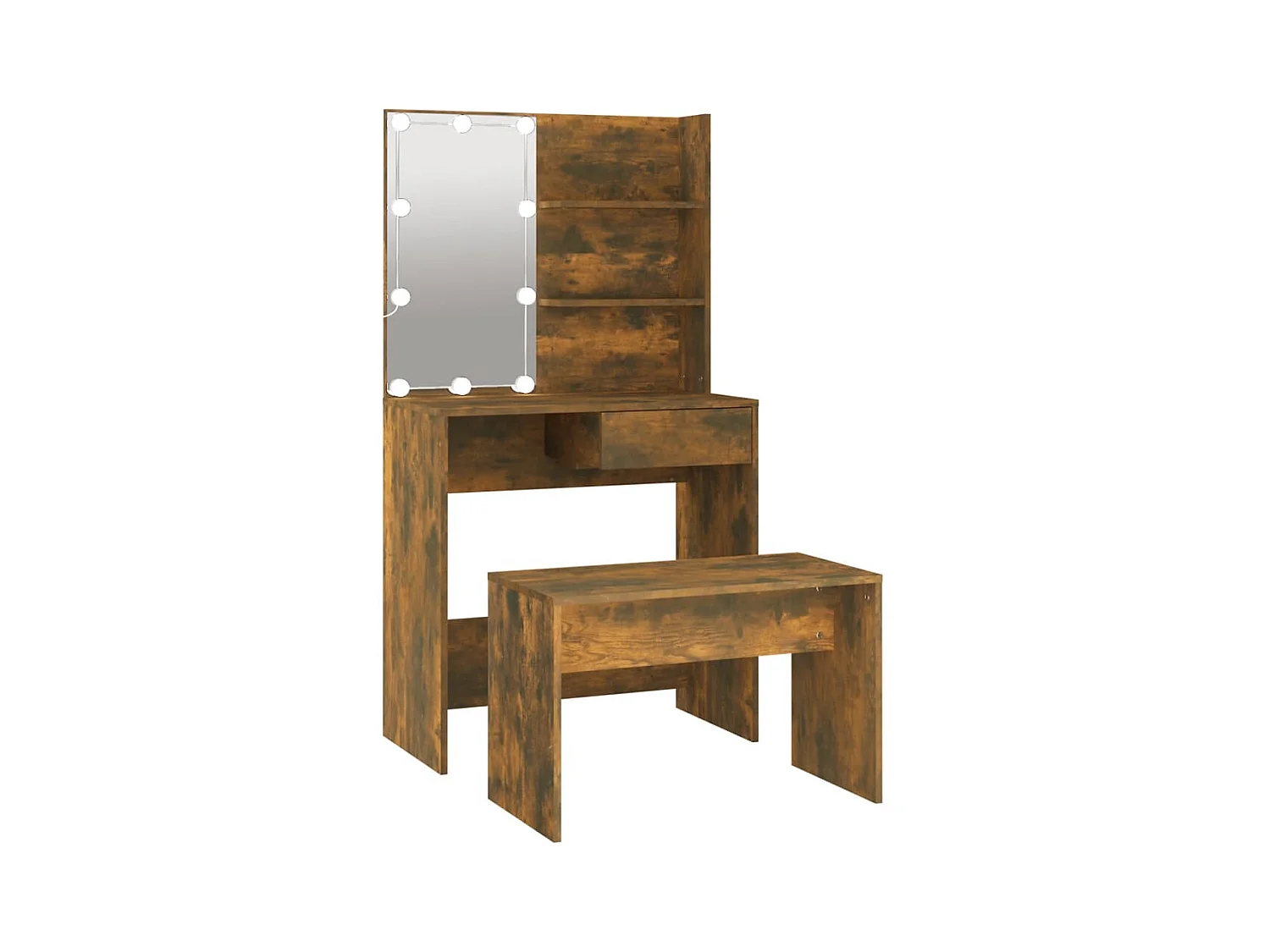 Conjunto de tocador con LED Madera de ingeniería de roble ahumado