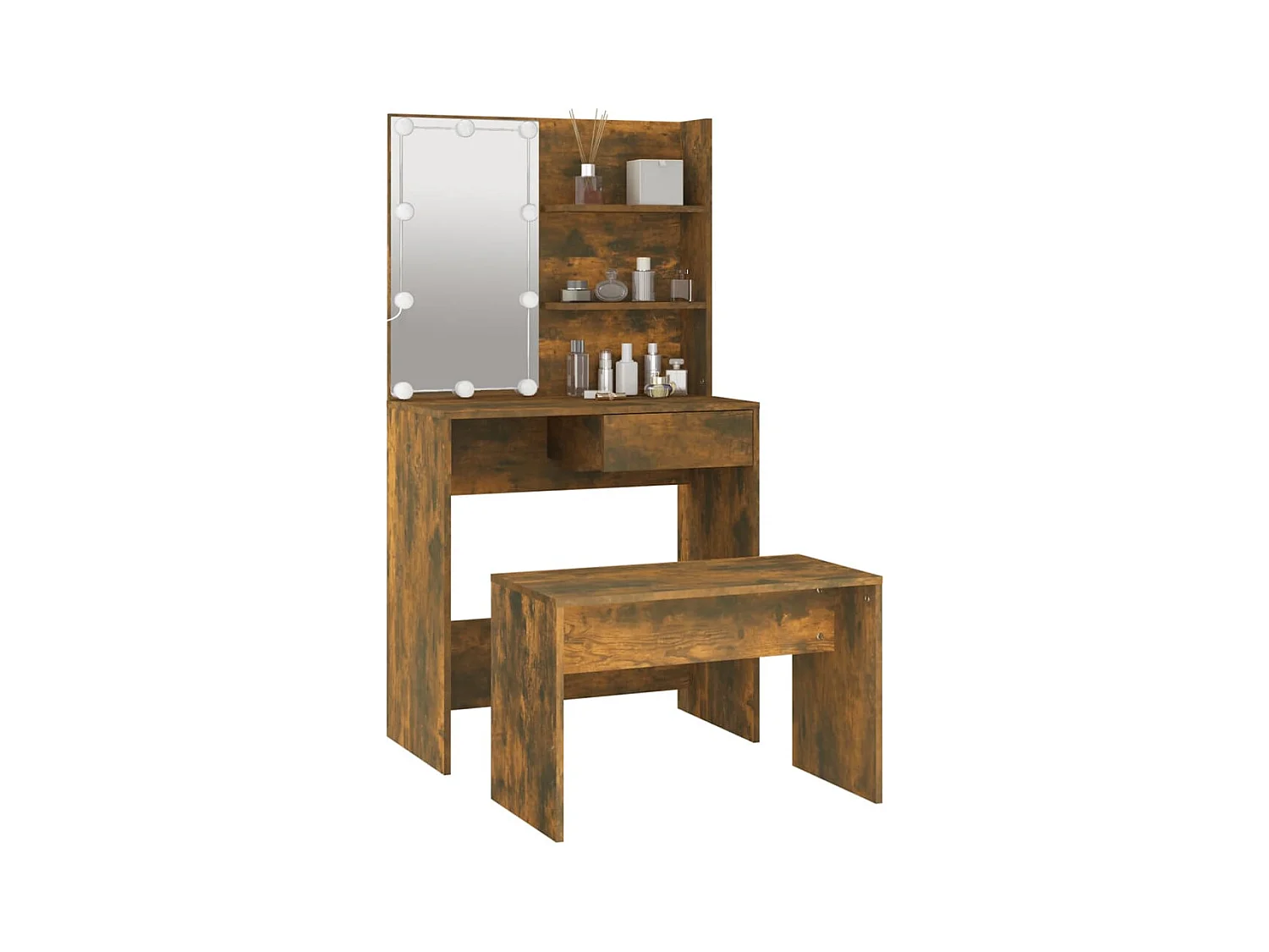 Conjunto de tocador con LED Madera de ingeniería de roble ahumado