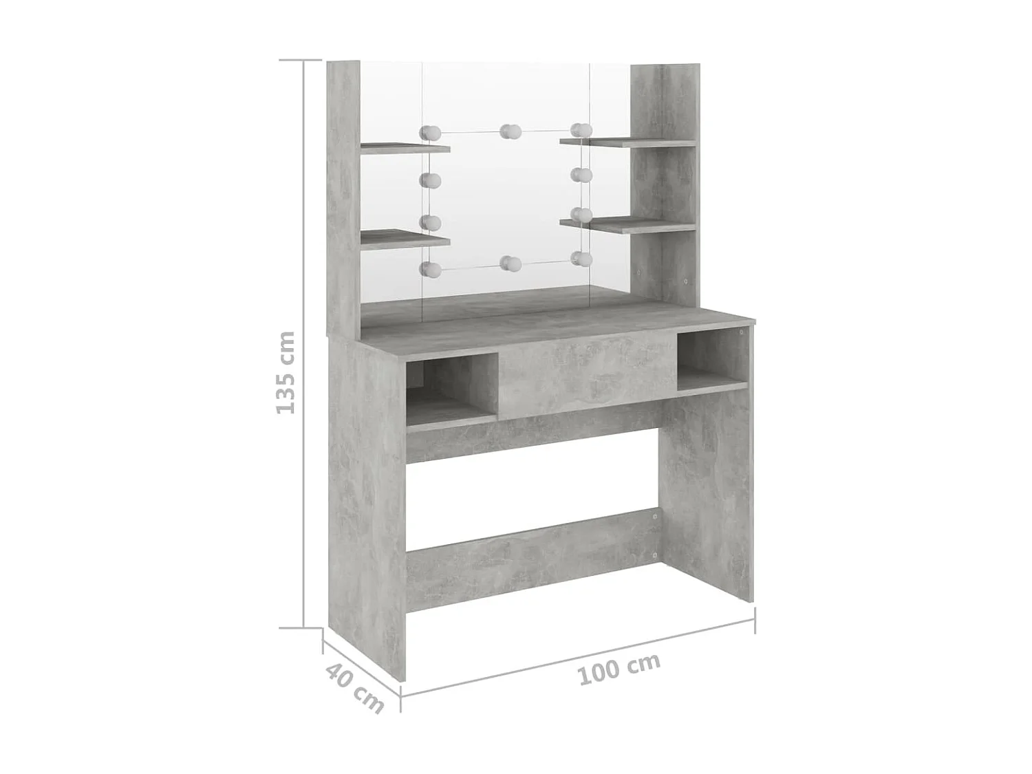 Tavolo da trucco con illuminazione a LED 100x40x135 cm MDF Grigio cemento
