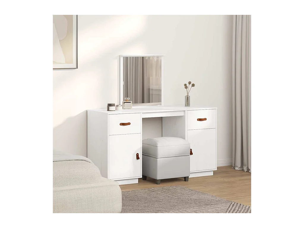 Witte kaptafelset met spiegel van massief grenenhout