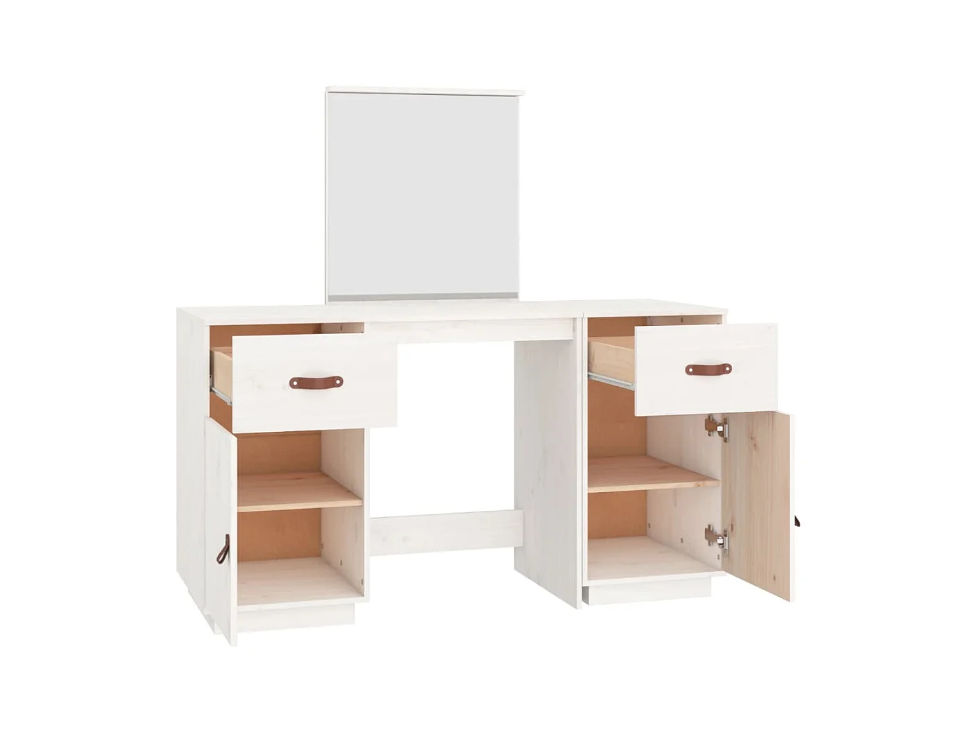 Witte kaptafelset met spiegel van massief grenenhout