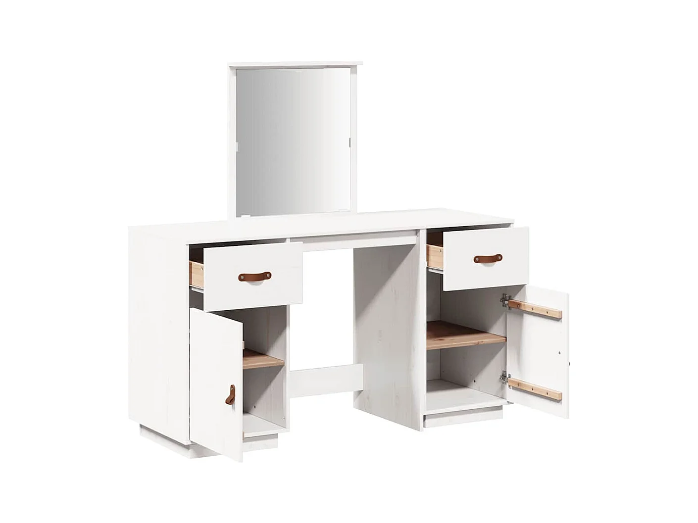 Witte kaptafelset met spiegel van massief grenenhout