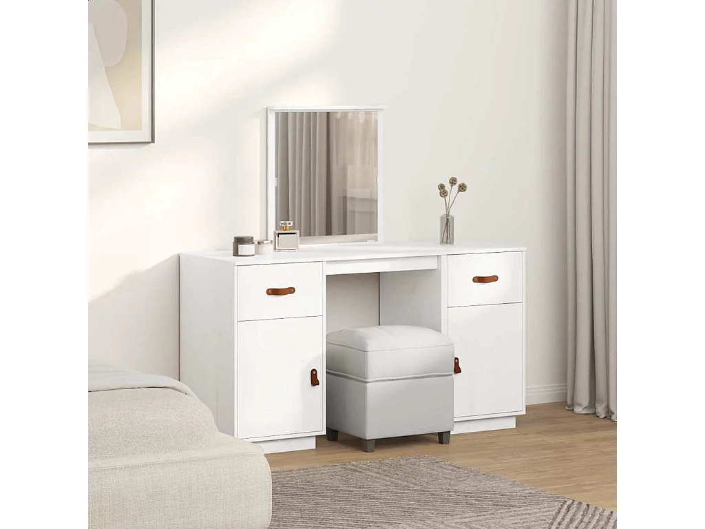 Tocador blanco con espejo de madera maciza de pino