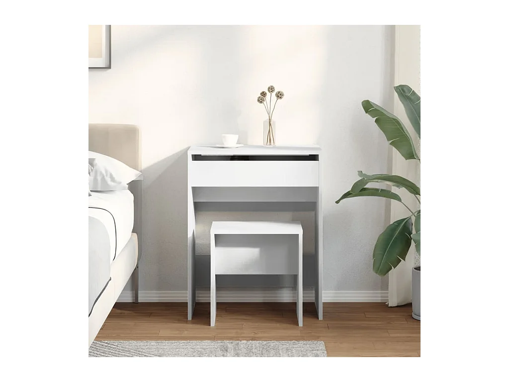 Witte kaptafel en kruk 60x40x113,5 cm