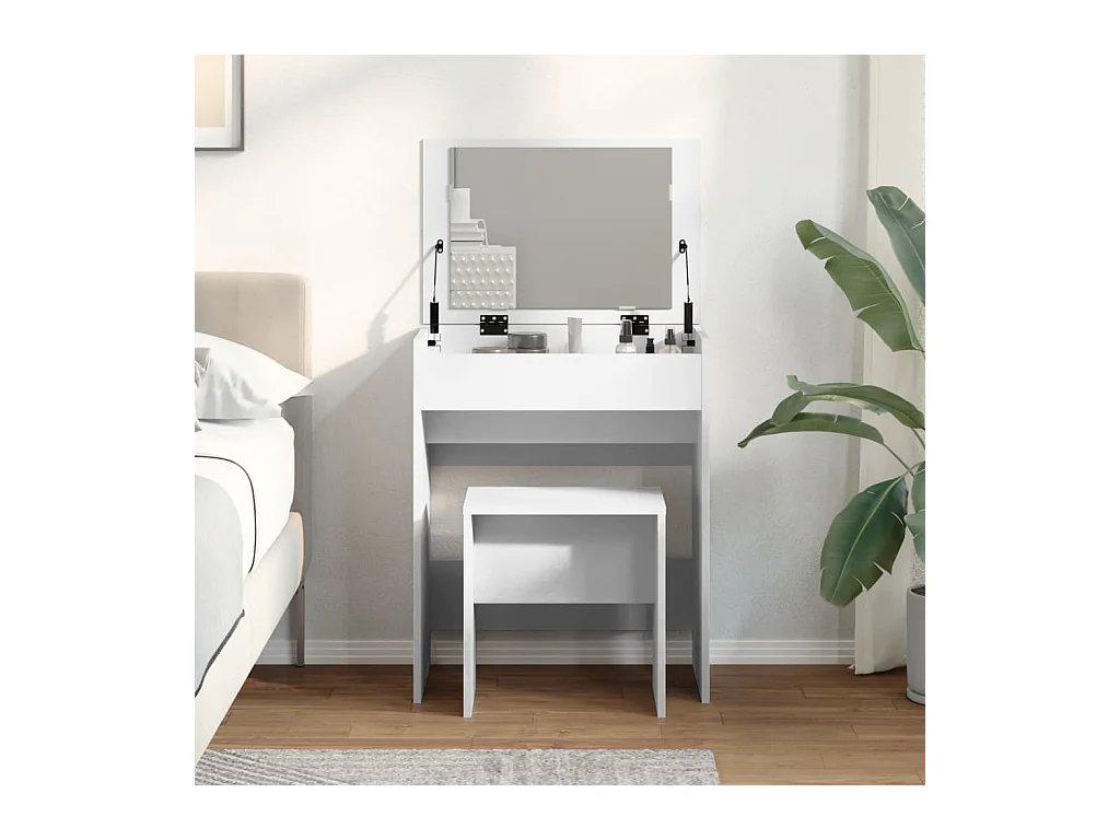 Witte kaptafel en kruk 60x40x113,5 cm