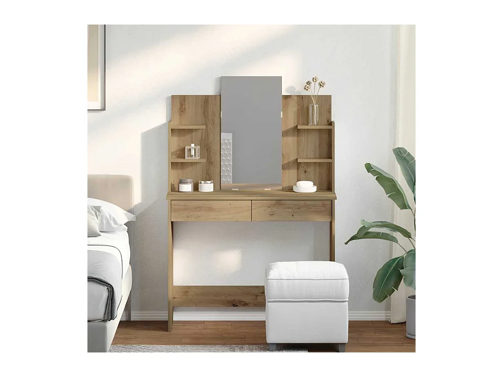 Coiffeuse avec miroir chêne artisanal 96x39x142 cm