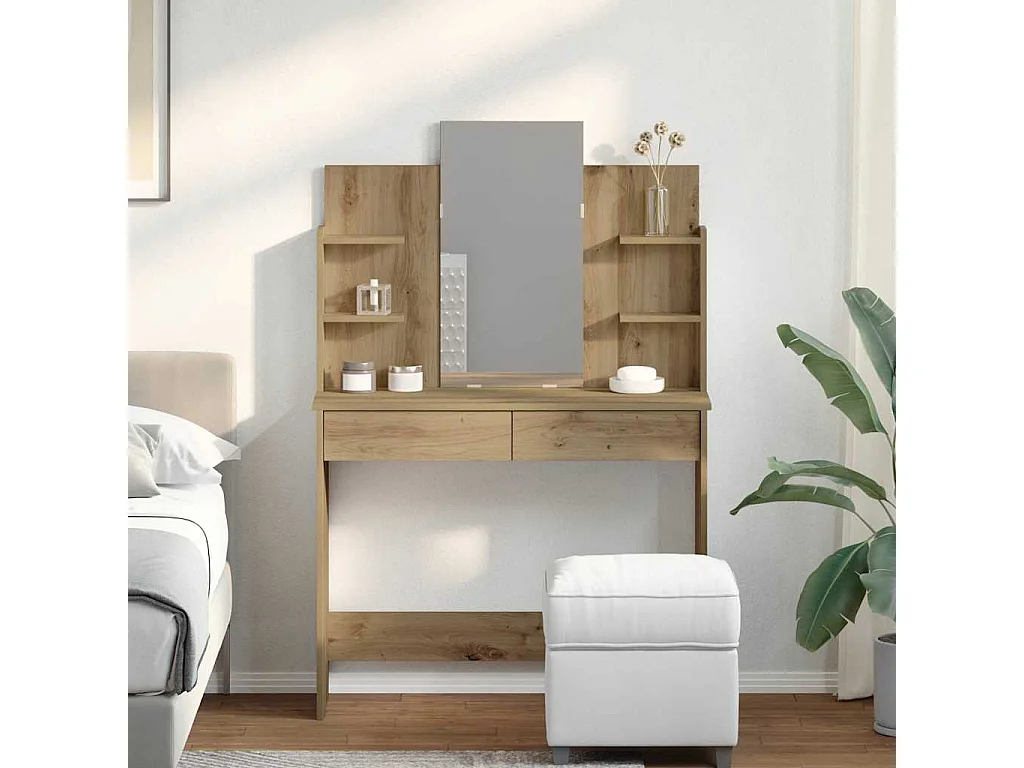 Coiffeuse avec miroir chêne artisanal 96x39x142 cm