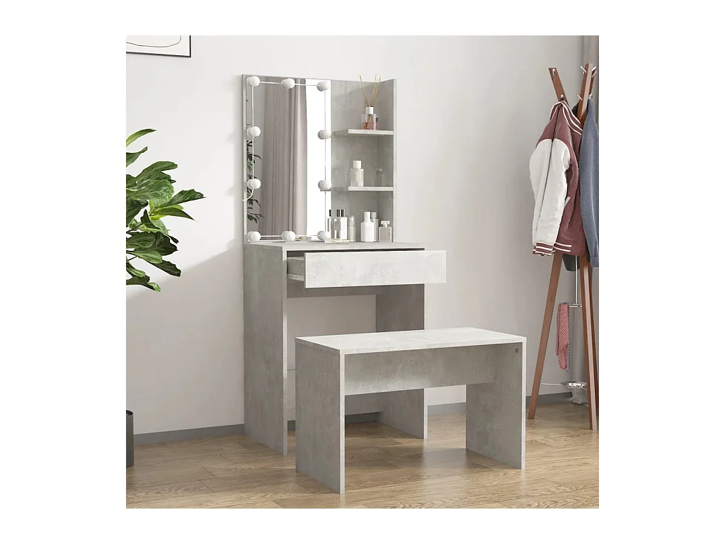 Betongrijze LED-kaptafelset van bewerkt hout