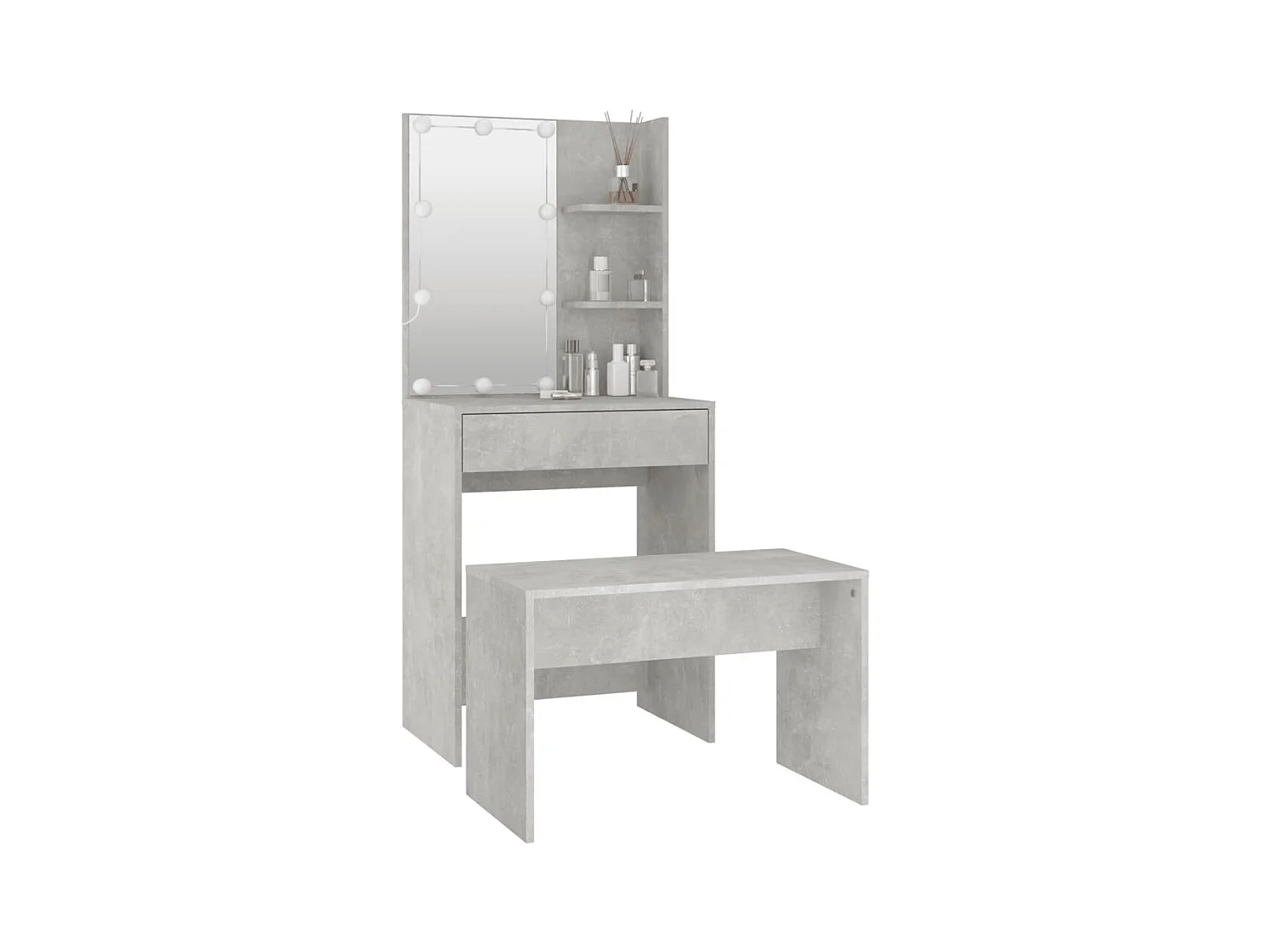 Betongrijze LED-kaptafelset van bewerkt hout