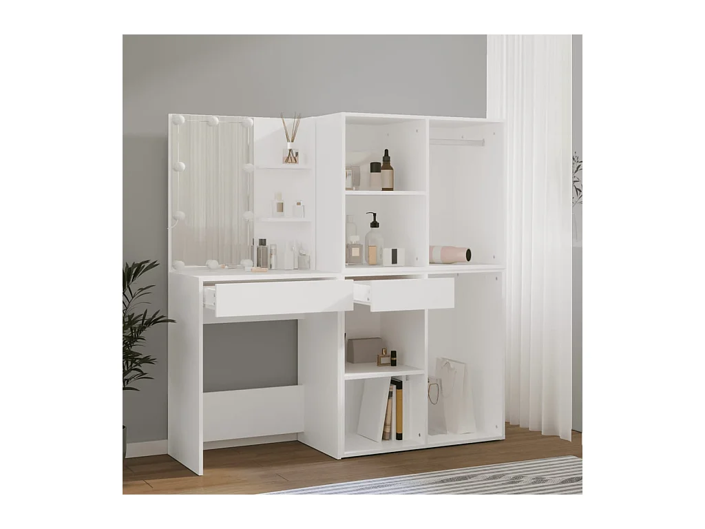 LED-kaptafel met 2 kasten, wit bewerkt hout