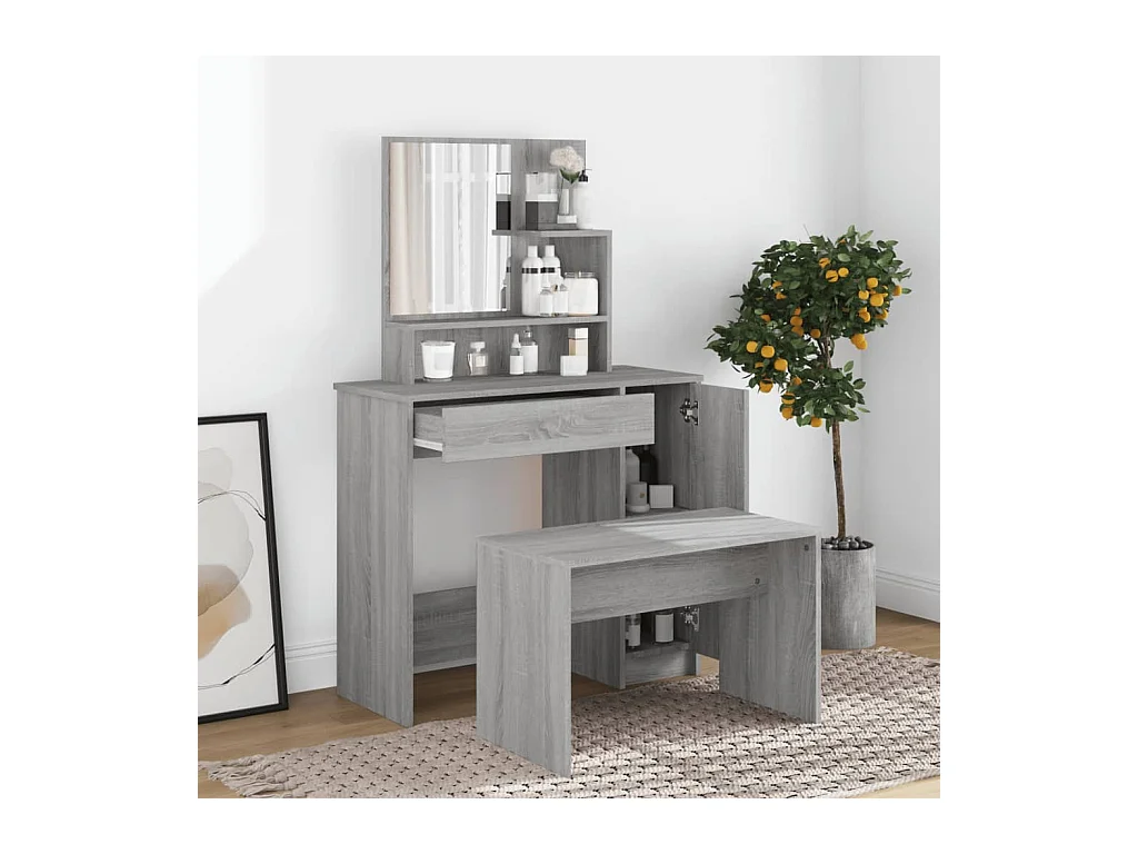 Sonoma grijze kaptafel met spiegel 86,5x35x136 cm