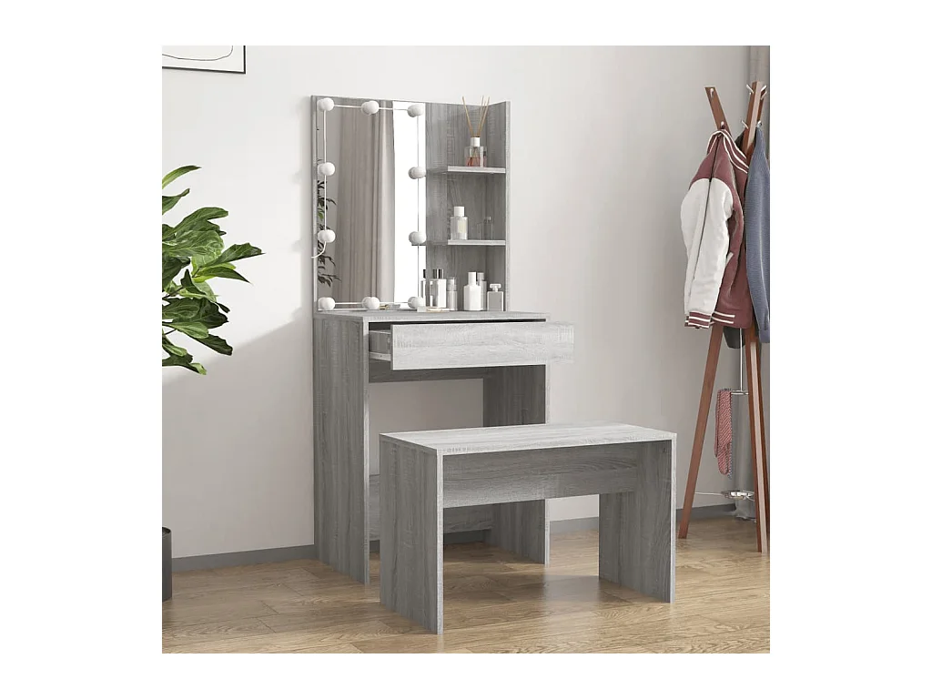 Conjunto de tocador LED de madera de ingeniería gris Sonoma