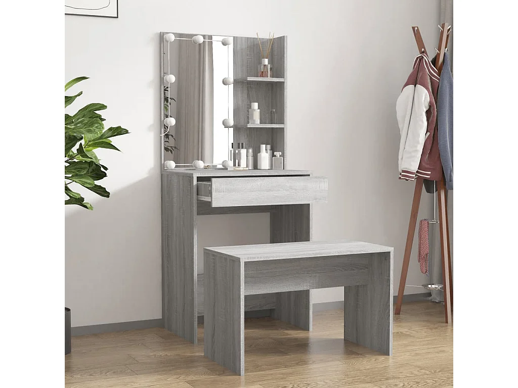 Conjunto de tocador LED de madera de ingeniería gris Sonoma