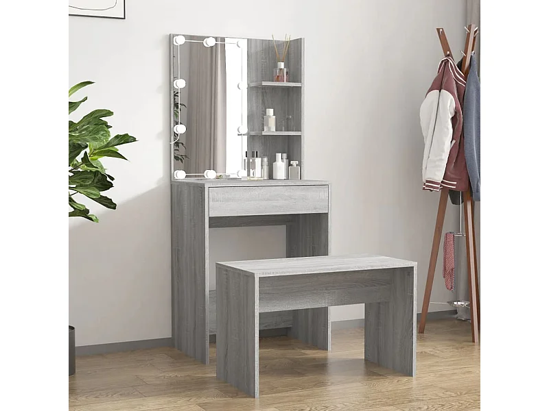 Conjunto de tocador LED de madera de ingeniería gris Sonoma