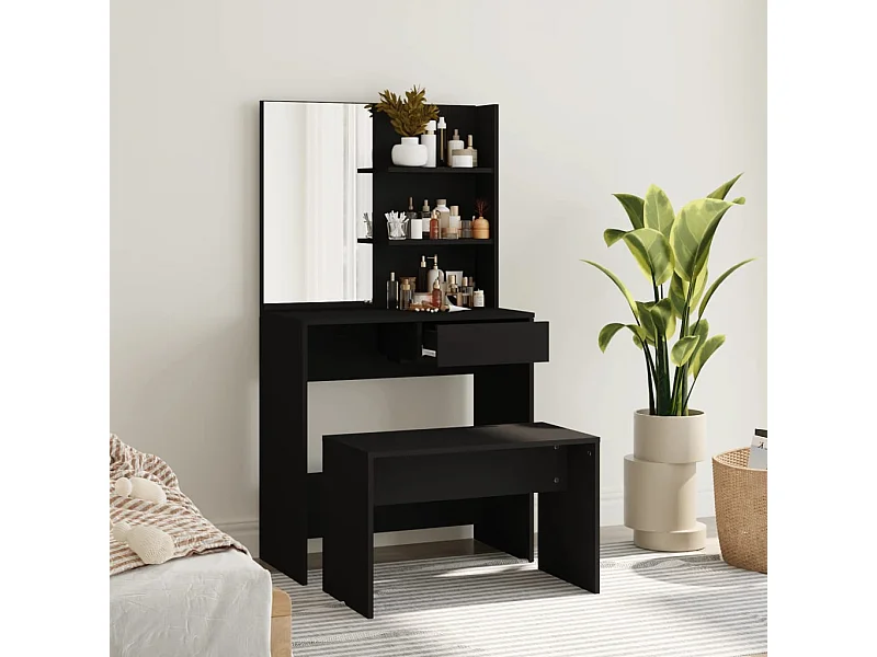 Schwarzes Schminktisch-Set 74,5x40x141 cm