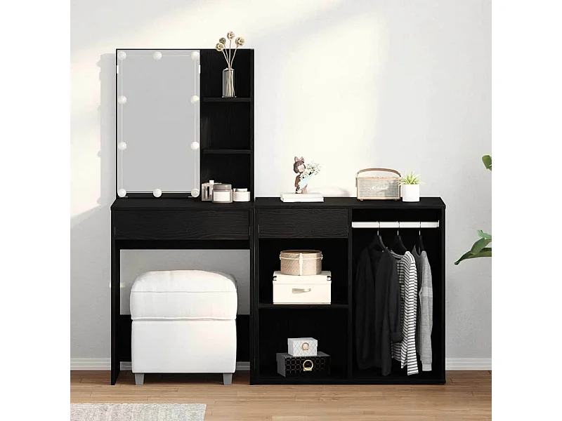 Mesa de maquillaje LED Roble Negro 140 x 40 x 140 cm