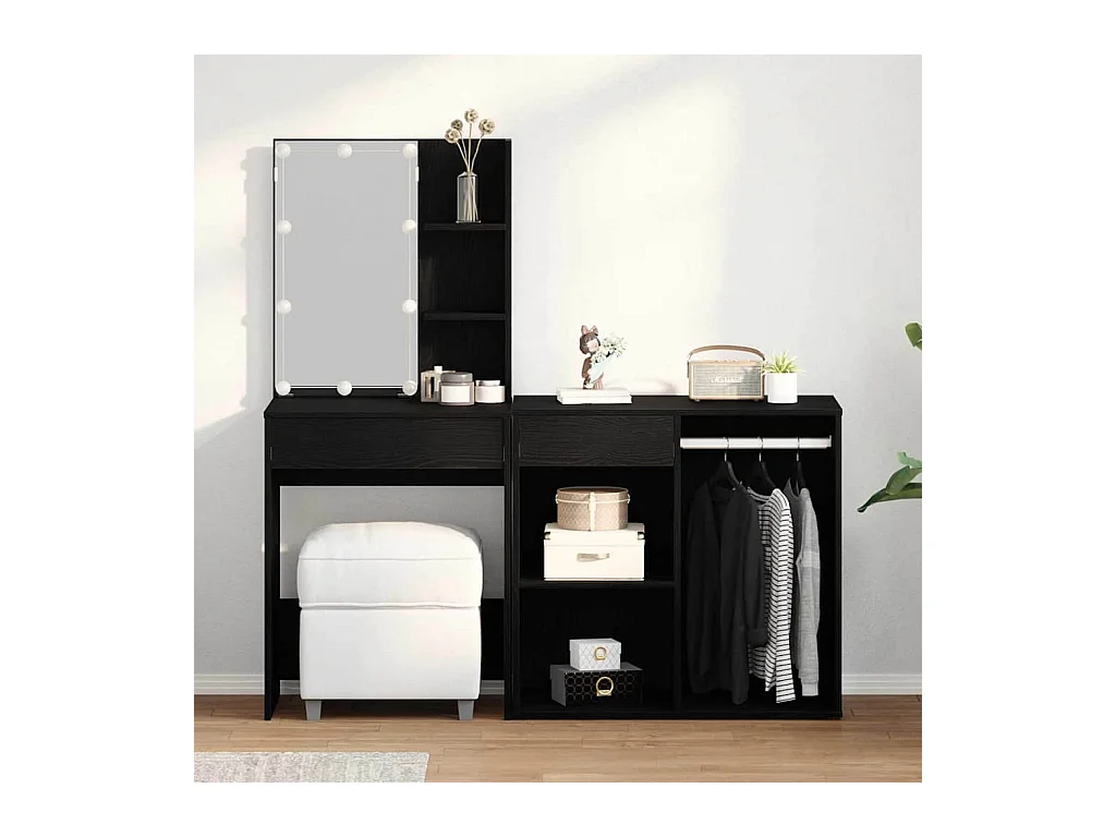 Table de maquillage LED Chêne noir 140 x 40 x 140 cm