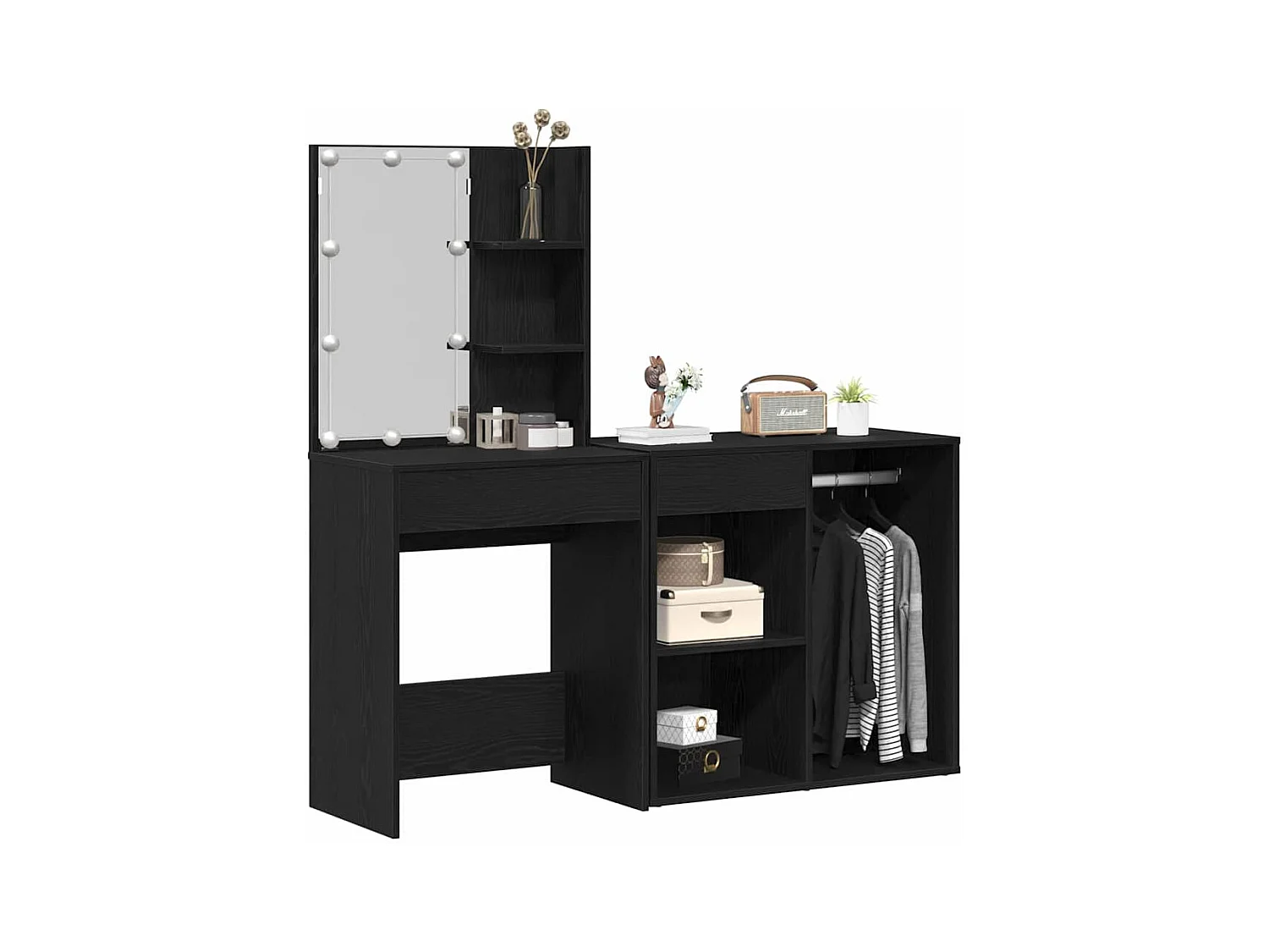 Table de maquillage LED Chêne noir 140 x 40 x 140 cm