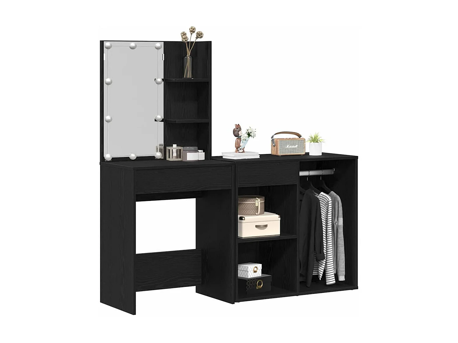 Table de maquillage LED Chêne noir 140 x 40 x 140 cm