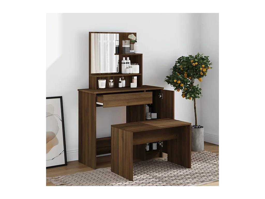 Kaptafel met spiegel Bruin eiken 86,5x35x136 cm