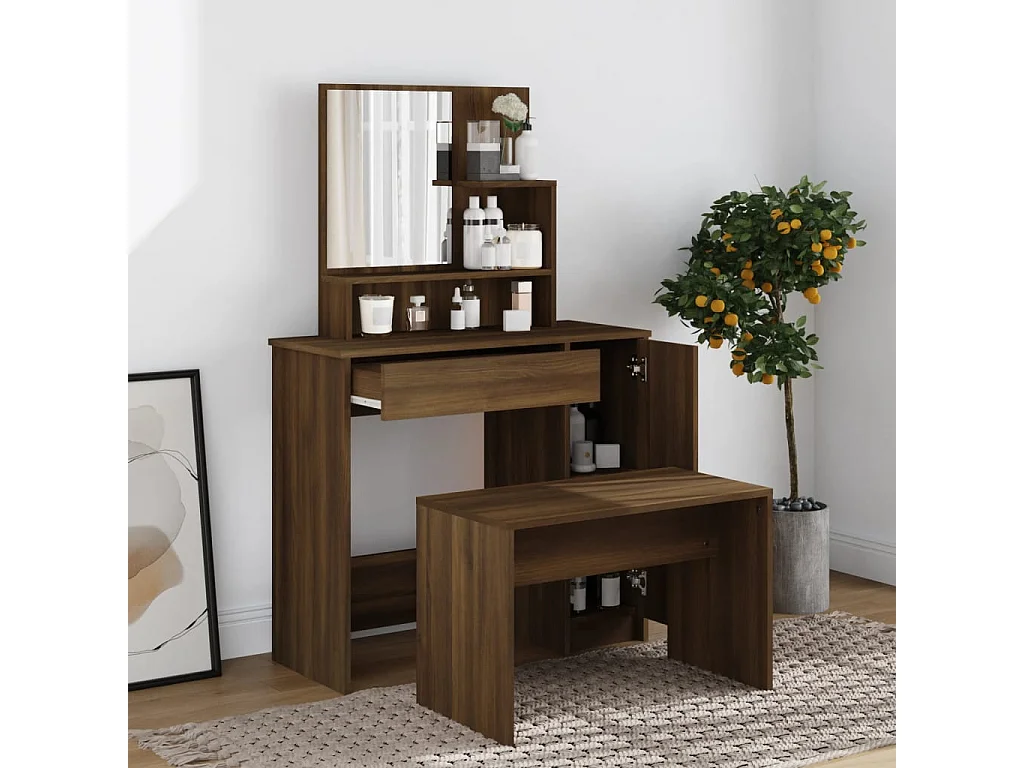 Toletta con specchio Rovere marrone 86,5x35x136 cm