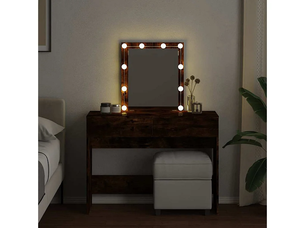 Tocador con LED roble ahumado 100x40x130 cm