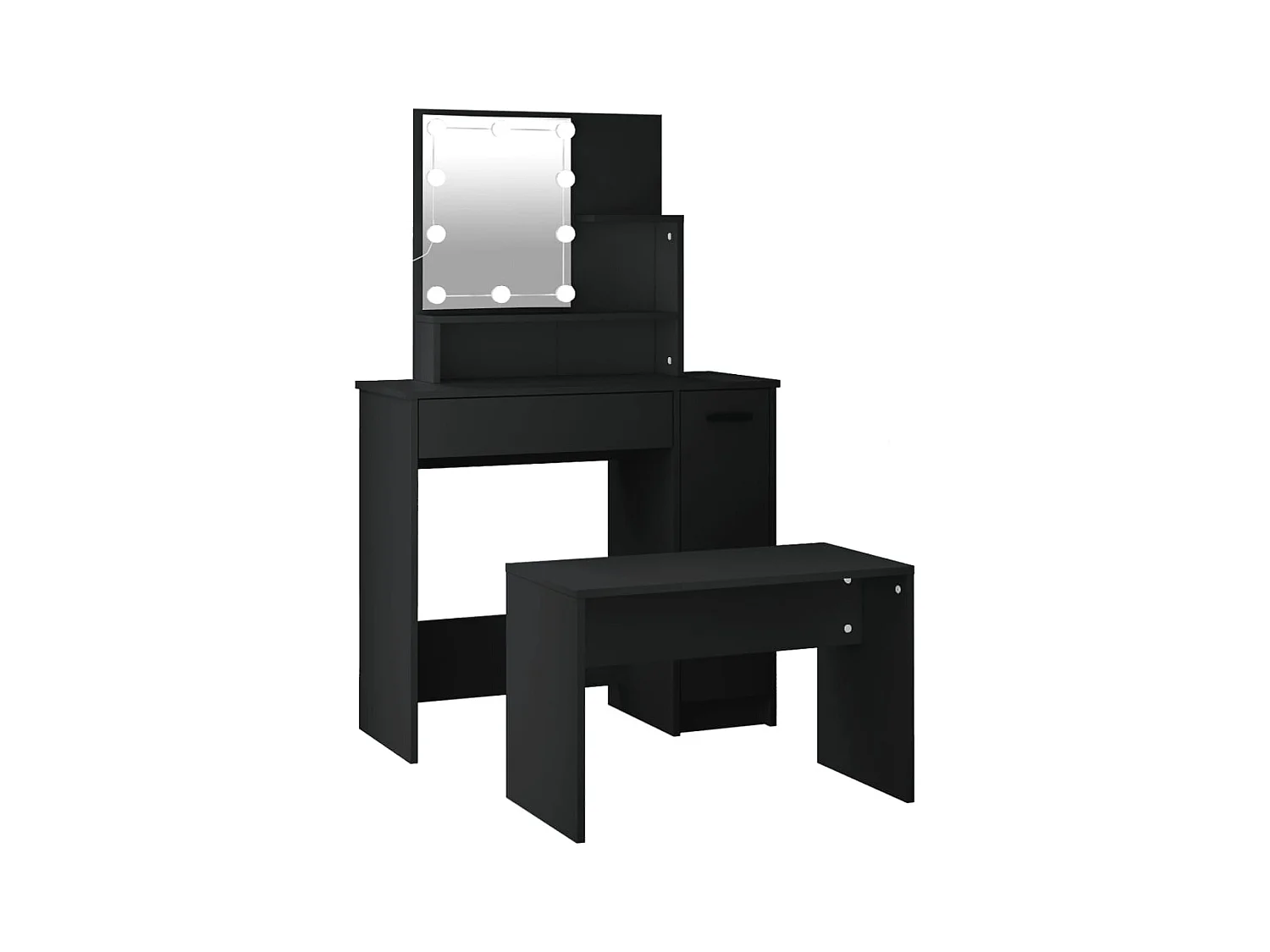 Juego de tocador con LED de madera de ingeniería negra