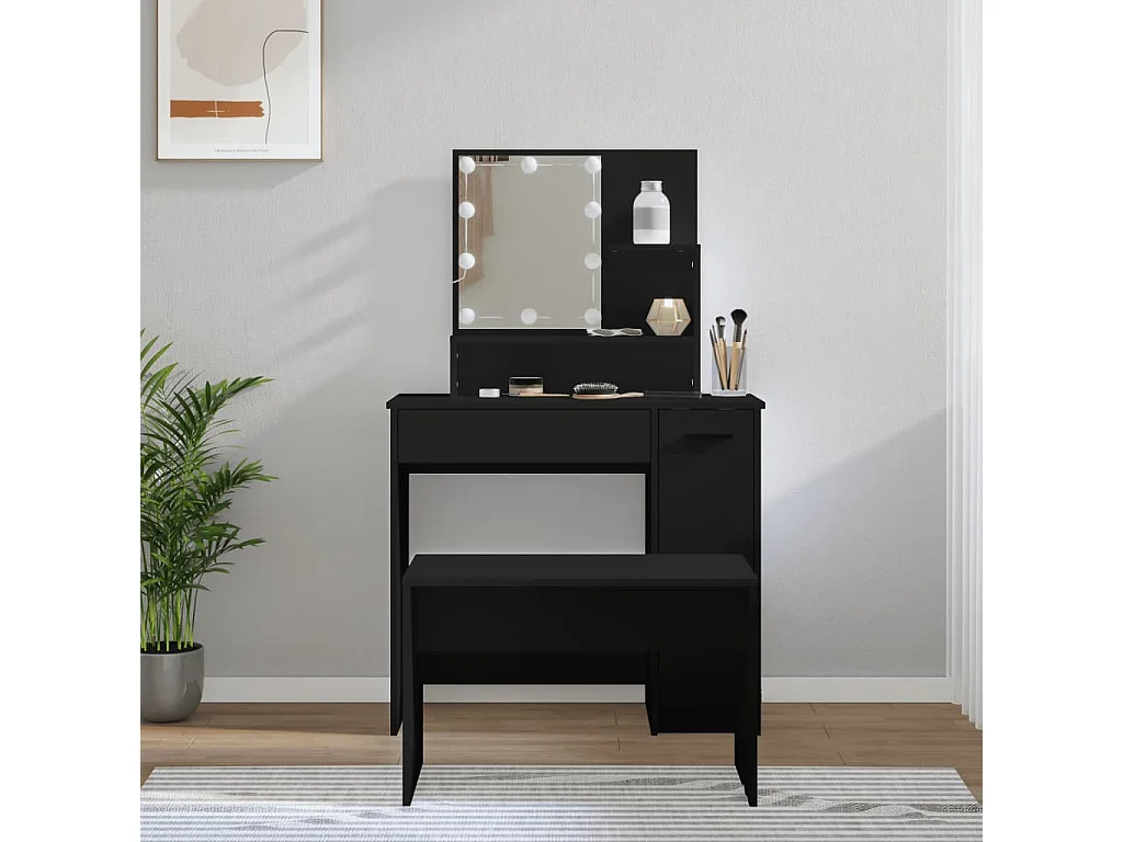 Mobiletto con LED in legno ingegnerizzato nero