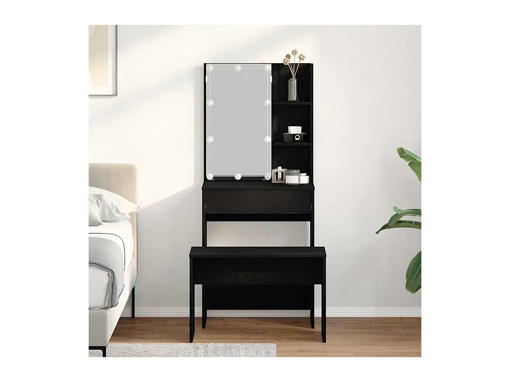 Set da toeletta con cassetto in rovere nero 60 x 40 x 140 cm