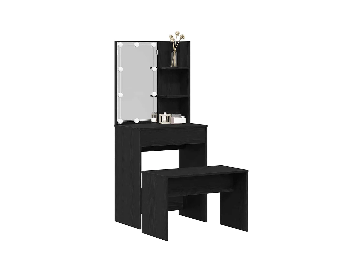 Set da toeletta con cassetto in rovere nero 60 x 40 x 140 cm