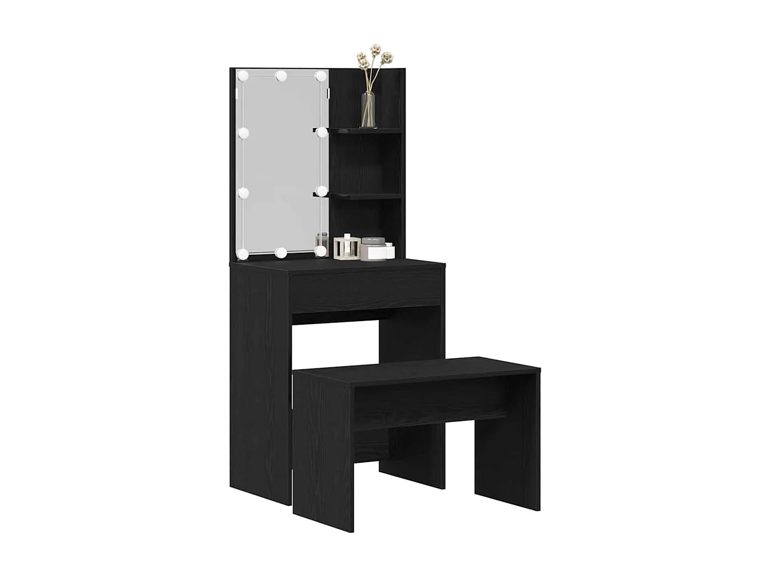 Schminktisch-Set mit Schublade, Eiche schwarz, 60 x 40 x 140 cm