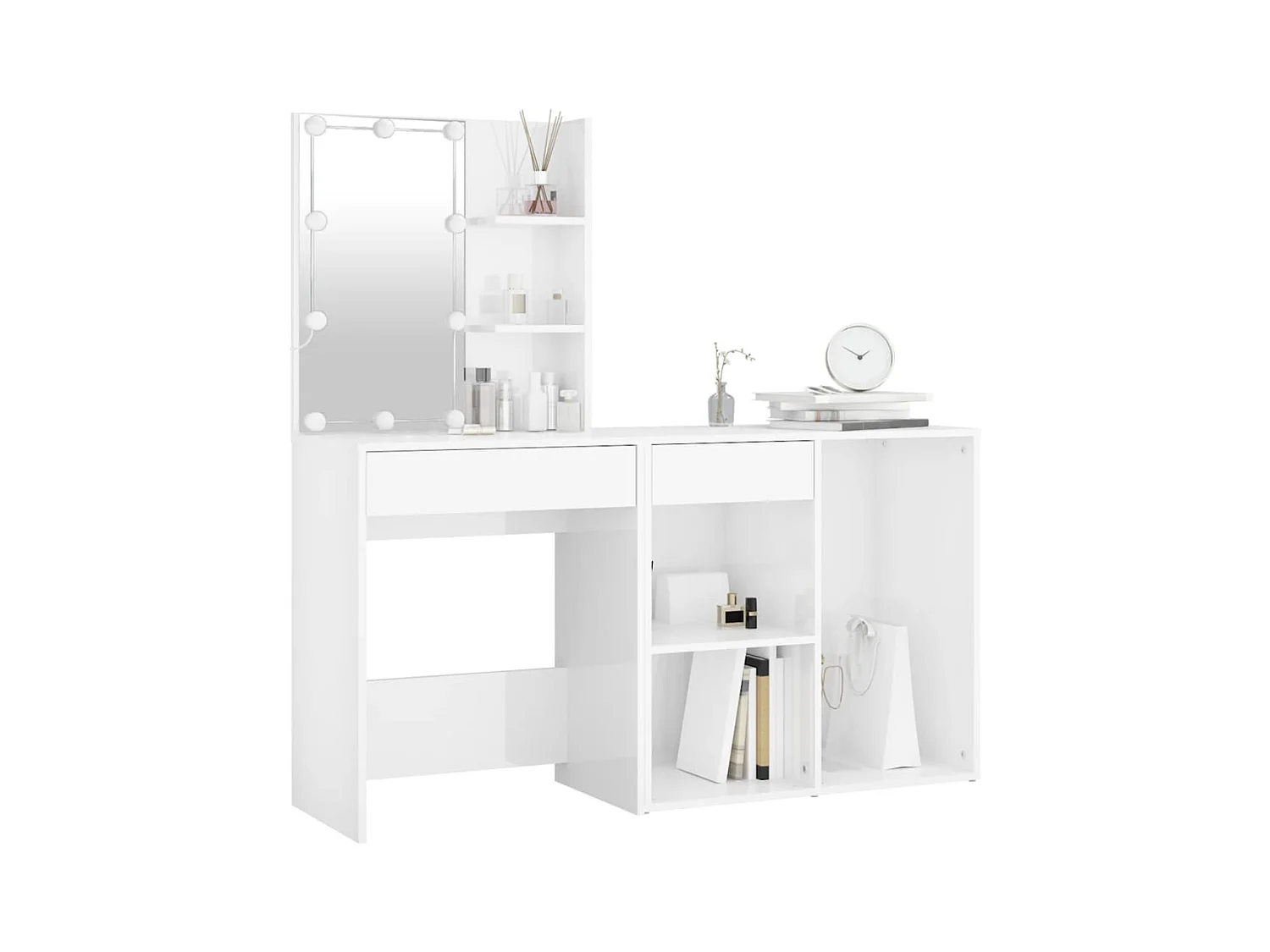 LED-kaptafel met kast, glanzend wit bewerkt hout