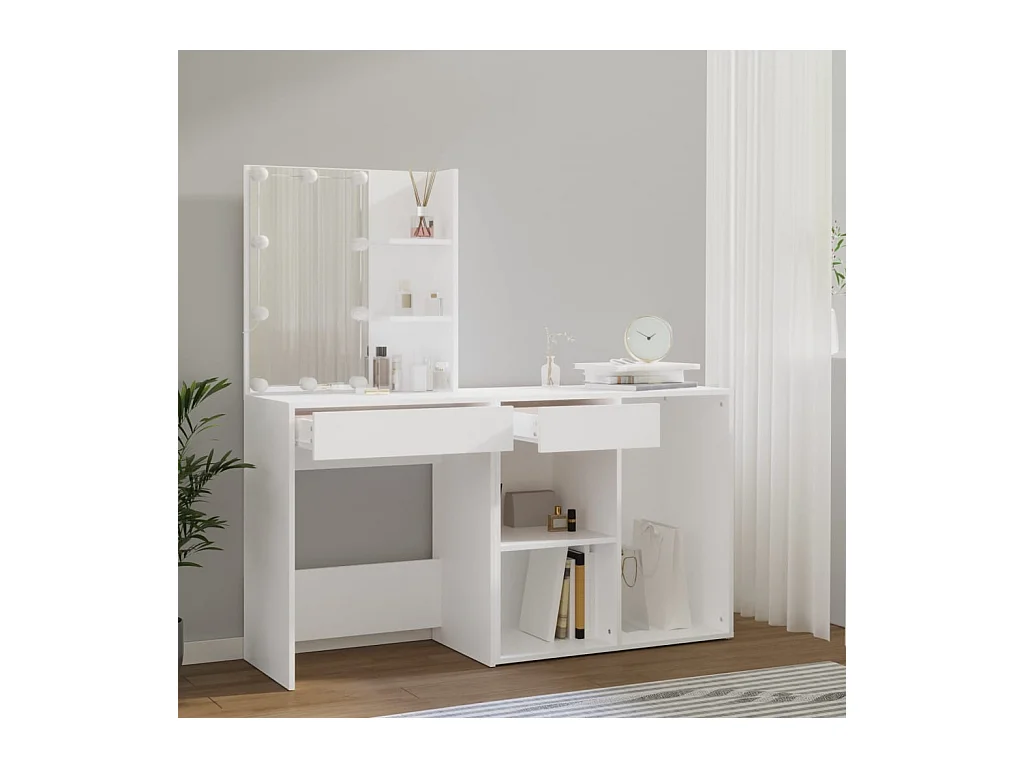 LED-kaptafel met kast, glanzend wit bewerkt hout