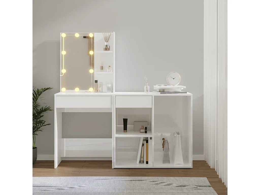 Tocador LED con mueble de madera de ingeniería blanco brillante