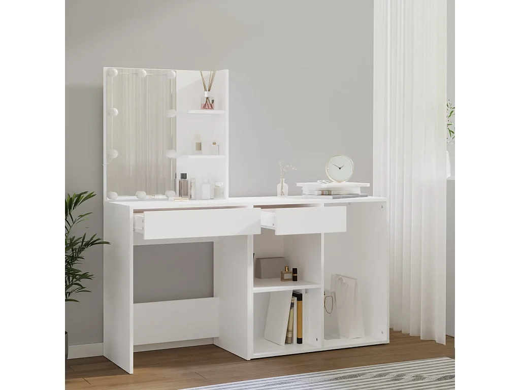 Tocador LED con mueble de madera de ingeniería blanco brillante