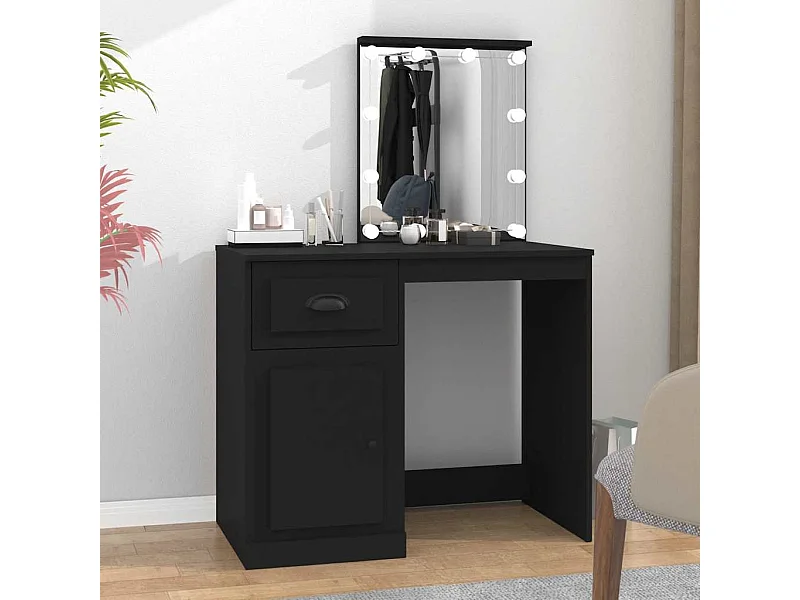 Tocador con LED negro 90x50x132,5 cm madera de ingeniería