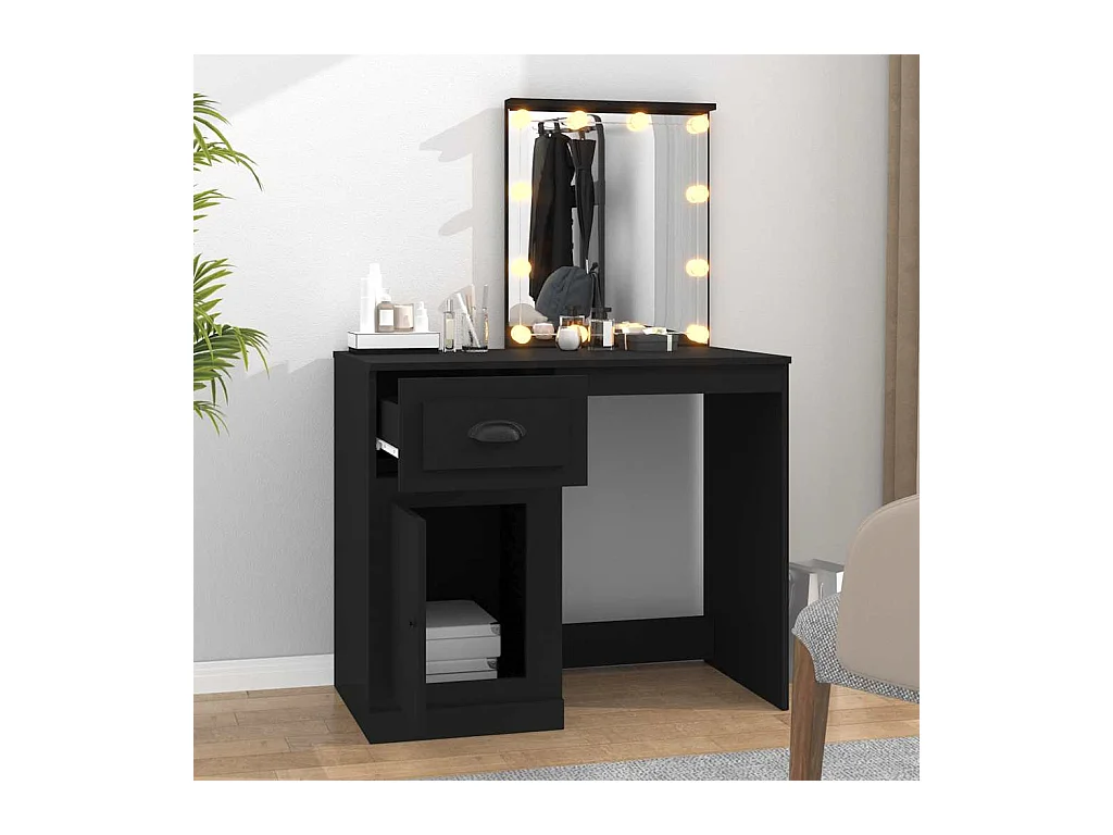 Kaptafel met LED zwart 90x50x132,5 cm bewerkt hout